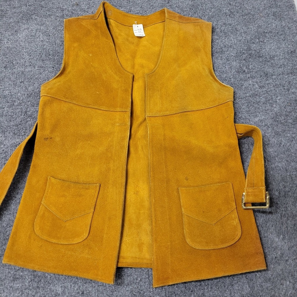 Vintage Vest Womens Size M Mustard Yellow Leather Suede Belted Western Pockets